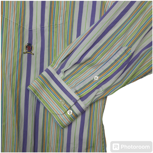 Vintage 90s Tommy Hilfiger Men's Long Sleeve Button-Up Shirt XL 80's 2 Ply - Picture 7 of 16